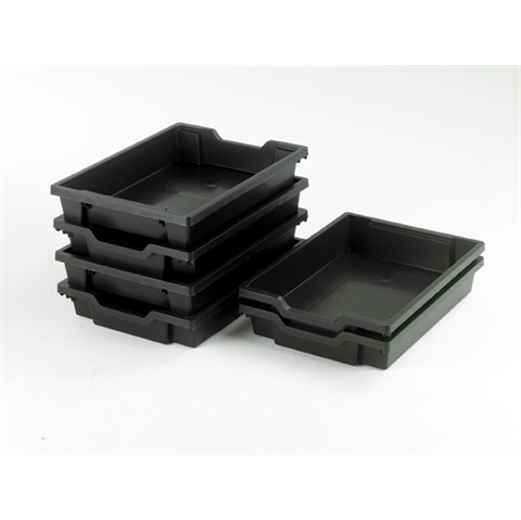 6 Black Shallow trays - H75mm x W312mm x D427mm