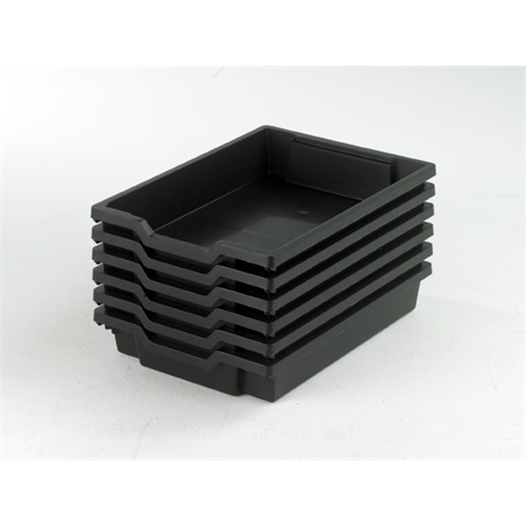 6 Black Shallow trays - H75mm x W312mm x D427mm