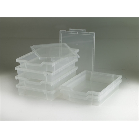 6 Clear Shallow Trays includes Lids - H75mm x W312mm x D427mm