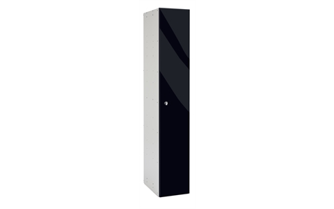 1 Door - Mirror Gloss effect Laminate Door door locker - FLAT TOP - Silver Grey Body / Black Doors - H1780 x W305 x D315 mm - CAM Lock