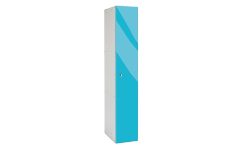 1 Door - Mirror Gloss effect Laminate Door door locker - FLAT TOP - Silver Grey Body / Marmara Blue Doors - H1780 x W305 x D315 mm - CAM Lock
