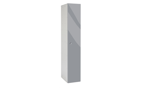 1 Door - Mirror Gloss effect Laminate Door door locker - FLAT TOP - Silver Grey Body / Pale Slate Doors - H1780 x W305 x D315 mm - CAM Lock