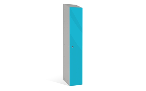 1 Door - Mirror Gloss effect Laminate Door door locker - SLOPING TOP - Silver Grey Body / Marmara Blue Doors - H1930 x W305 x D315 mm - CAM Lock