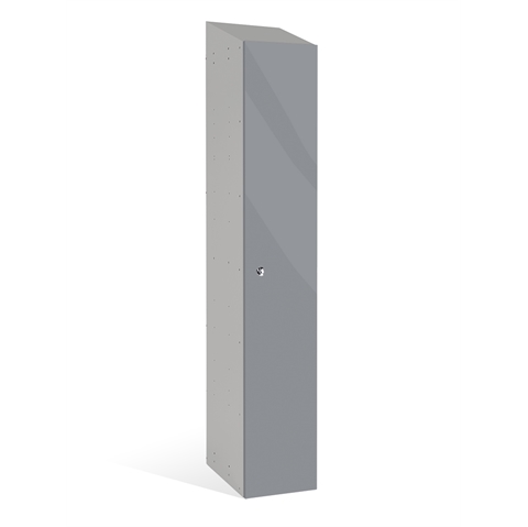 1 Door - Mirror Gloss effect Laminate Door door locker - SLOPING TOP - Silver Grey Body / Pale Slate Doors - H1930 x W305 x D315 mm - CAM Lock