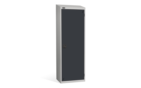 1 Door - Hi Capacity steel locker - SLOPING TOP - Silver Grey Body / Black Door - H1930 x W610 x D460 mm - 2 Point Locking Key
