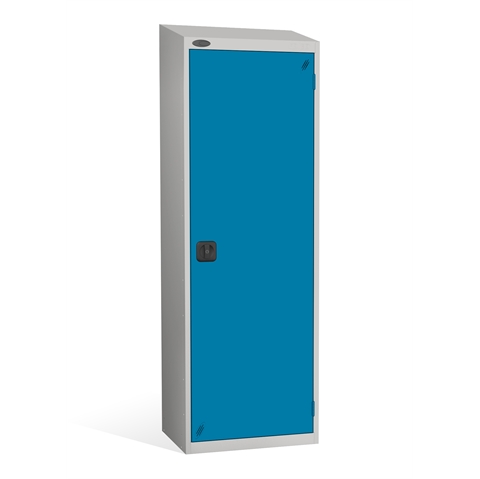 1 Door - Hi Capacity steel locker - SLOPING TOP - Silver Grey Body / Blue Door - H1930 x W610 x D460 mm - 2 Point Locking Key