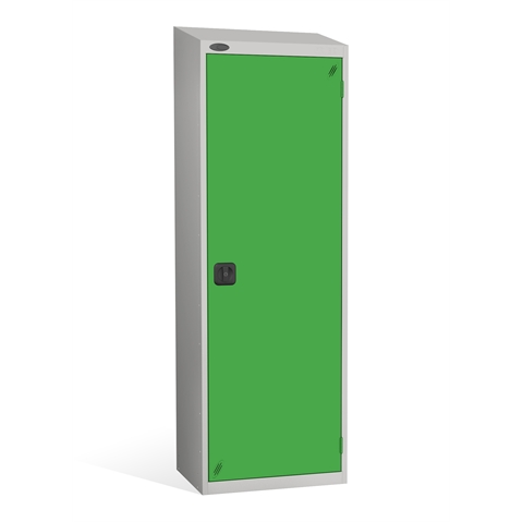 1 Door - Hi Capacity steel locker - SLOPING TOP - Silver Grey Body / Green Door - H1930 x W610 x D460 mm - 2 Point Locking Key