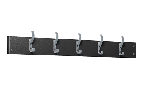 Wall Hook Strip - 5 Hooks - Black Polymer Strip / Silver Hooks - W1000 mm