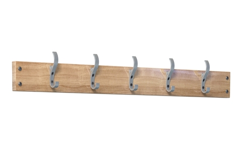 Wall Hook Strip - 5 Hooks - Light Ash Strip / Silver Hooks - W1000 mm