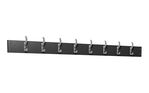 Wall Hook Strip - 8 Hooks - Black Polymer Strip / Silver Hooks - W1500 mm
