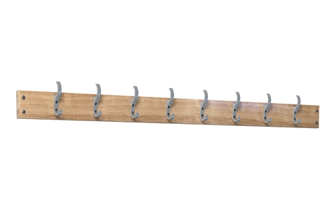 Wall Hook Strip - 8 Hooks - Light Ash Strip / Silver Hooks - W1500 mm