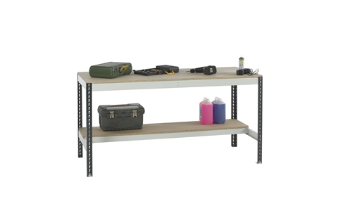 Stockrax Workbench with half lower shelf - H928mm x W1800mm x D750mm - Chipboard Deck - Dark Grey