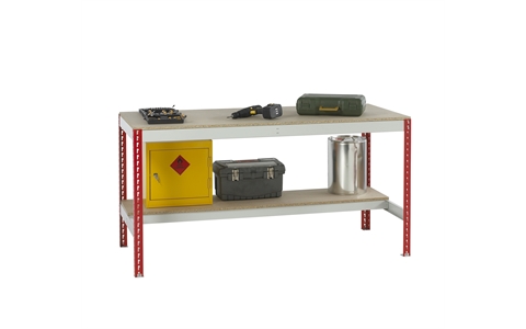 Stockrax Workbench with half lower shelf - H928mm x W1800mm x D750mm - Chipboard Deck - Red