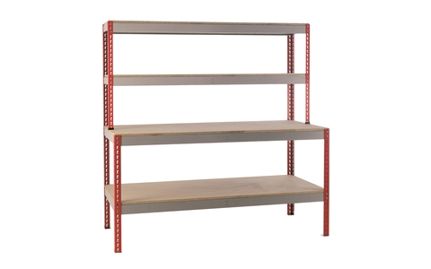 Stockrax Workstation with full lower shelf - H1980mm x W1800mm x D750mm - Chipboard Deck - Red