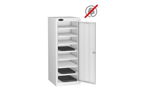 1 Door - 8 Shelf Media Storage low locker - FLAT TOP - White Body / White Doors - H1000x W380 x D460mm - CAM Lock