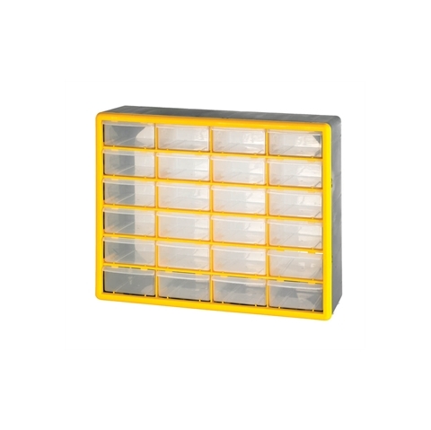 24 (Large) Drawer Economy Clear Plastic Cabinets - H390mm x W500mm x D160mm - Weight: 2.6kg - Yellow & Grey