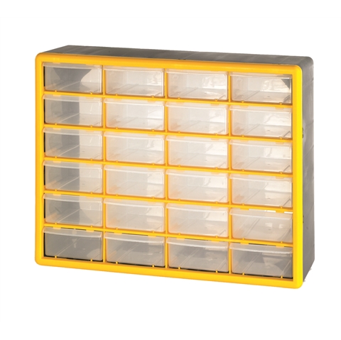 24 (Large) Drawer Economy Clear Plastic Cabinets - H390mm x W500mm x D160mm - Weight: 2.6kg - Yellow & Grey