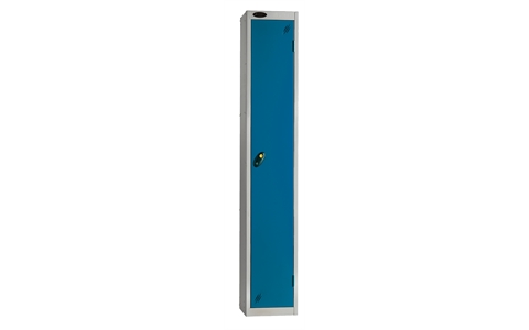1 Door - PPE Full height steel locker - FLAT TOP - Silver Grey Body / Blue Doors - H1780 x W305 x D305 mm - CAM Lock