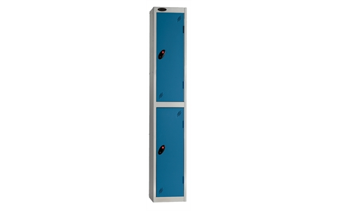 2 Door - PPE Full height steel locker - FLAT TOP - Silver Grey Body / Blue Doors - H1780 x W305 x D305 mm - CAM Lock