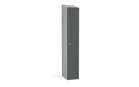 1 Door - Overlay Solid Grade Laminate door locker - SLOPING TOP - Silver Grey Body / Dark Grey Doors - H1930 x W305 x D390 mm - CAM Lock