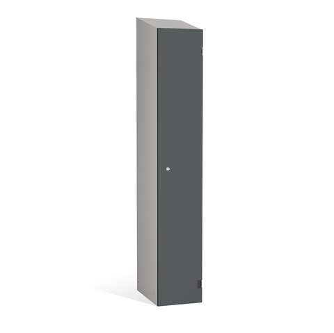 1 Door - Overlay Solid Grade Laminate door locker - SLOPING TOP - Silver Grey Body / Dark Grey Doors - H1930 x W305 x D390 mm - CAM Lock