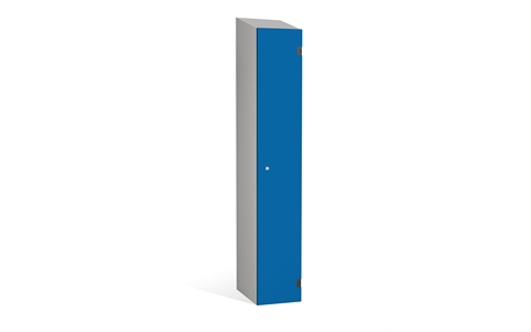 1 Door - Overlay Solid Grade Laminate door locker - SLOPING TOP - Silver Grey Body / Electric Blue Doors -H1930 x W305 x D390 mm - CAM Lock