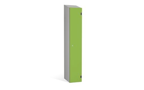 1 Door - Overlay Solid Grade Laminate door locker - SLOPING TOP - Silver Grey Body / Lime Doors - H1930 x W305 x D390 mm - CAM Lock
