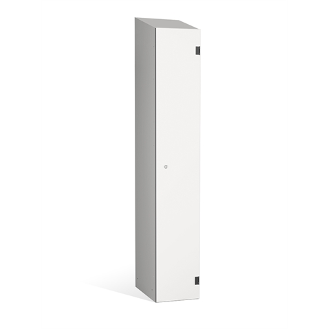 1 Door - Overlay Solid Grade Laminate door locker - SLOPING TOP - Silver Grey Body / Pearly White Doors - H1930 x W305 x D390 mm - CAM Lock