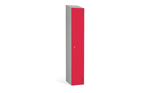 1 Door - Overlay Solid Grade Laminate door locker -  SLOPING TOP - Silver Grey Body / Red Dynasty Doors - H1930 x W305 x D390 mm - CAM Lock