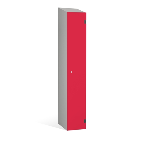 1 Door - Overlay Solid Grade Laminate door locker -  SLOPING TOP - Silver Grey Body / Red Dynasty Doors - H1930 x W305 x D390 mm - CAM Lock