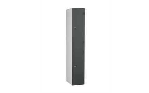 2 Door - Overlay Solid Grade Laminate locker - FLAT TOP - Silver Grey Body / Dark Grey Doors - H1780 x W305 x D390 mm - CAM Lock