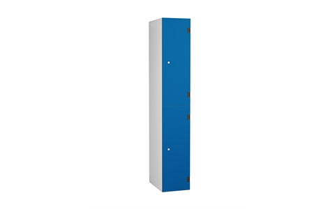 2 Door - Overlay Solid Grade Laminate locker - FLAT TOP - Silver Grey Body / Electric Blue Doors - H1780 x W305 x D390 mm - CAM Lock