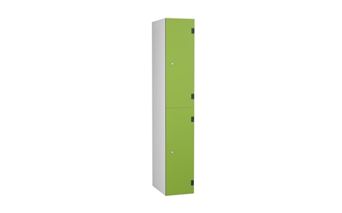 2 Door - Overlay Solid Grade Laminate locker - FLAT TOP - Silver Grey Body / Lime Doors - H1780 x W305 x D390 mm - CAM Lock