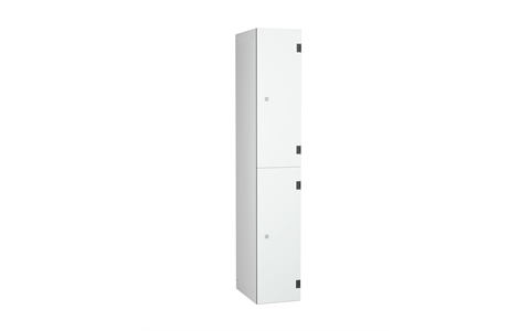 2 Door - Overlay Solid Grade Laminate locker - FLAT TOP - Silver Grey Body / Pearly White Doors - H1780 x W305 x D390 mm - CAM Lock