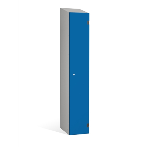 1 Door - Overlay Solid Grade Laminate door locker - SLOPING TOP - Silver Grey Body / Electric Blue Doors -H1930 x W305 x D470 mm - CAM Lock