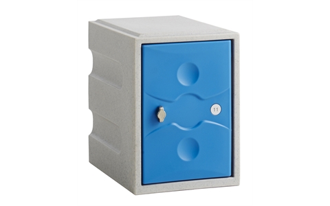 1 Door - MINI Plastic Locker - Light Grey Body / Blue Doors  - H450 x W325 x D450mm - CAM Lock