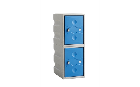 2 Door - MINI Plastic Locker - Light Grey Body / Blue Doors  - H900 x W325 x D450mm - CAM Lock