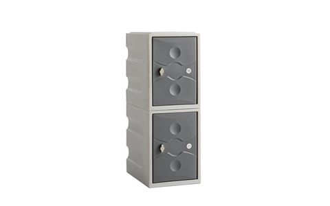 2 Door - MINI Plastic Locker - Light Grey Body / Grey Doors  - H900 x W325 x D450mm - CAM Lock