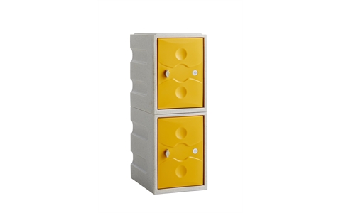 2 Door - MINI Plastic Locker  - Light Grey Body / Yellow Doors  - H900 x W325 x D450mm - CAM Lock