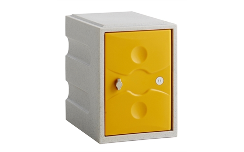 1 Door - MINI Plastic Locker  - Light Grey Body / Yellow Doors  - H450 x W325 x D450mm - CAM Lock