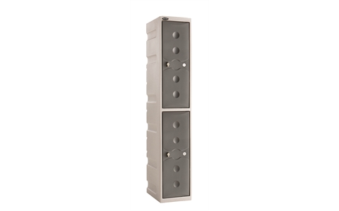 2 Door - Full Height Plastic Locker - Light Grey Body / Grey Doors  - H1800 x W325 x D450 - CAM Lock