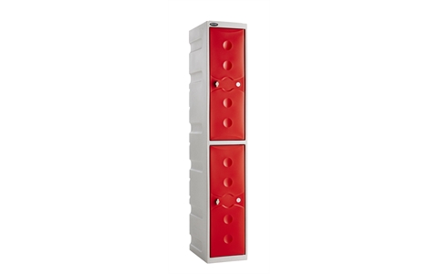 2 Door - Full Height Plastic Locker - Light Grey Body / Red Doors  - H1800 x W325 x D450 - CAM Lock