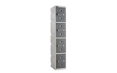 4 Door - Full Height Plastic Locker - Light Grey Body / Grey Doors  - H1800 x W325 x D450 - CAM Lock