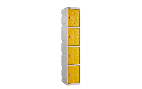 4 Door - Full Height Plastic Locker - Light Grey Body / Yellow Doors  - H1800 x W325 x D450 - CAM Lock