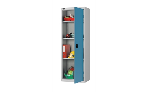 Slim Standard cupboard - C/W 3 No. shelves - Silver Grey Body/Blue Doors - H1780mm x W610mm x D460mm