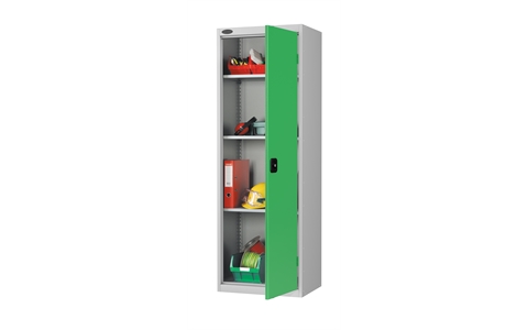 Slim Standard cupboard - C/W 3 No. shelves - Silver Grey Body/Green Doors - H1780mm x W610mm x D460mm