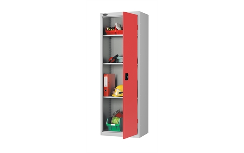 Slim Standard cupboard - C/W 3 No. shelves - Silver Grey Body/Red Doors - H1780mm x W610mm x D460mm