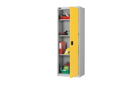 Slim Standard cupboard - C/W 3 No. shelves - Silver Grey Body/Yellow Doors - H1780mm x W610mm x D460mm