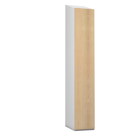 1 Door - MDF Wood effect Laminate Door locker - SLOPING TOP - Silver Grey Body / ASH Effect Doors - H1930 x W305 x D315 mm - CAM Lock