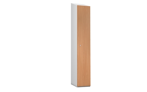 1 Door - MDF Wood effect Laminate Door locker - SLOPING TOP - Silver Grey Body / BEECH Effect Doors - H1930 x W305 x D315 mm - CAM Lock